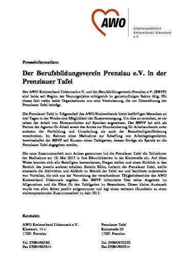 Der Berufsbildungsverein Prenzlau e.V. in der Prenzlauer Tafel