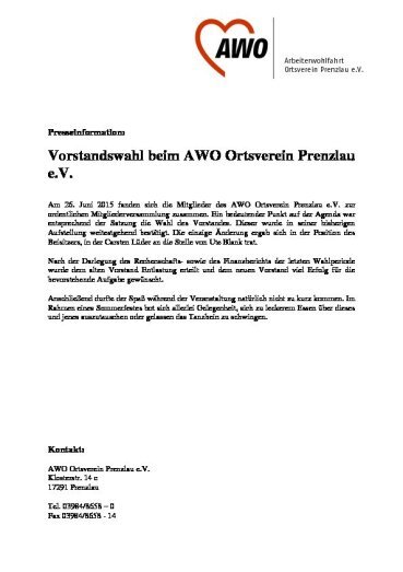 Vorstandswahl beim AWO Ortsverein Prenzlau e.V.